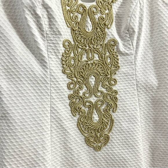 Lilly Pulitzer Suzette Shift Dress White Resort Gold Embroidery Sheath Mini sz 2 - Picture 7 of 14